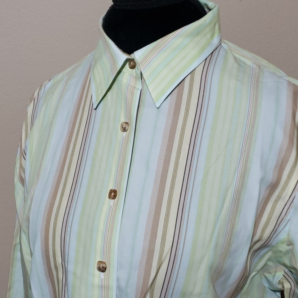 Pendleton green tan striped non iron dress shirt